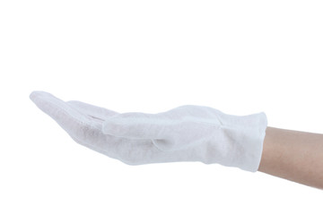 cloth glove on hand isolated on white.