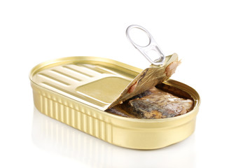 Open tin can isolated on white