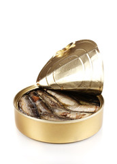 Open tin can isolated on white