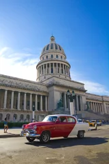 Peel and stick wall murals Cuban vintage cars The Capitol of Havana, Cuba.