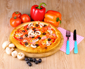 Aromatic pizza with vegetables and mushrooms