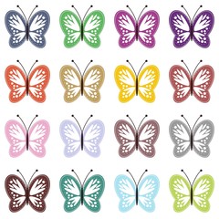 set with color butterflies on white