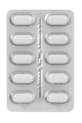 set of white pills in blister pack - obrazy, fototapety, plakaty