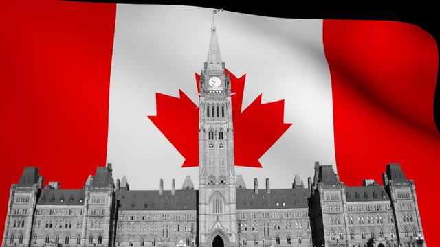 Canadian Parliament with rippling Flag animation