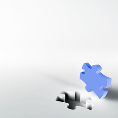 blue puzzle in the corner of white surface