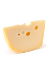 Piece of fresh Maasdam cheese, isolated on white
