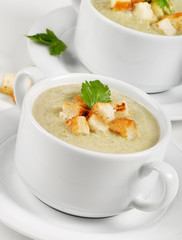 Creamy soup with croutons