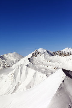 Snowy mountains. Caucasus Mountains, Georgia, Gudauri.