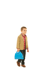 Little businessman walking