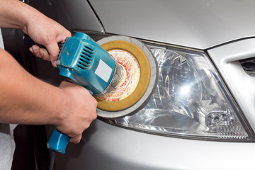 Car headlights with power buffer machine