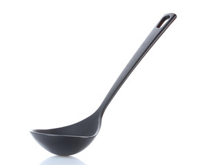 black kitchen ladle isolated on white