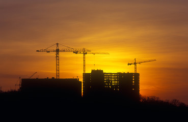 Sunset at the construction site.