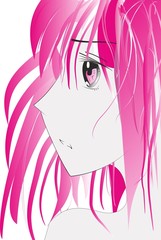 Pink hairy manga girl - obrazy, fototapety, plakaty
