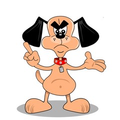 A cartoon dog in angry mood protesting with finger in the air