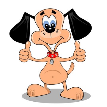 A cartoon dog happy with big smile and thumbs up