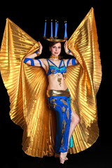 Belly adult woman dancer on black background