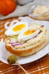 Egg, onion and celery sandwich