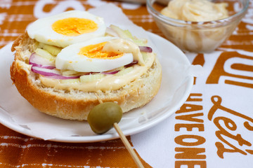 Egg, onion and celery sandwich