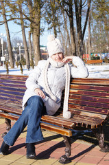 Young girl walking in the winter