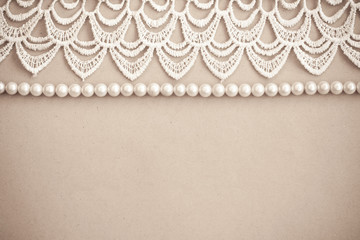 Lace and pearls vintage background