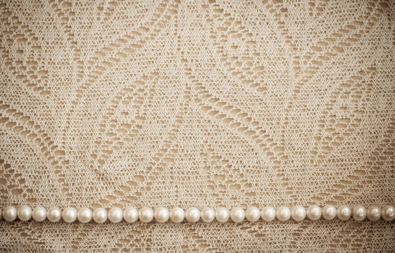 Lace and pearls vintage background