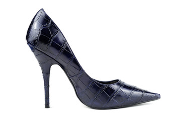 Blue women shoes, crocodile leather