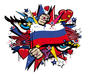 Russian Revolution graffiti tag flag Russia illustration pop art