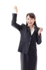 a portrait of asian businesswoman cheering