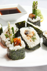 sushi with soy sauce