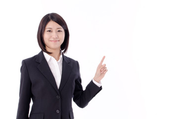 a portrait of asian businesswoman pointing
