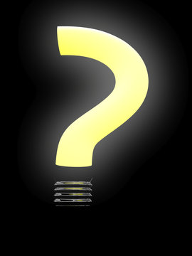 Question lightbulb isolated on black background. 3D image