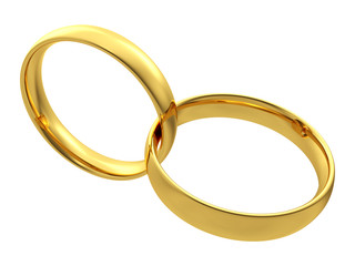 Two golden wedding rings isolated on white background