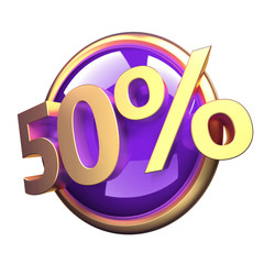 3d rendered, shiny gold purple discount button