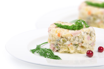 Russian traditional salad isolated on white