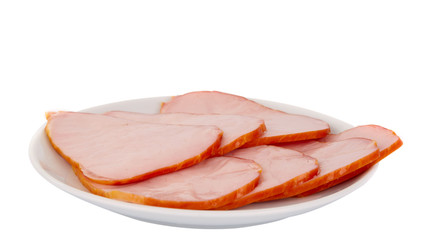 slices of ham on the plate