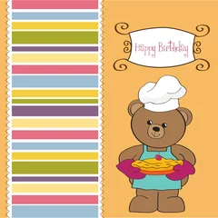 Cercles muraux Ours ours en peluche avec tarte. carte de voeux d& 39 anniversaire