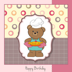 ours en peluche avec tarte. carte de voeux d& 39 anniversaire