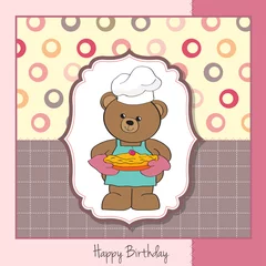 Photo sur Plexiglas Ours ours en peluche avec tarte. carte de voeux d& 39 anniversaire