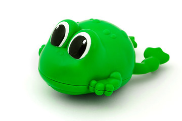 Green plastic bath toy frog