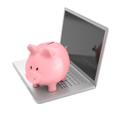 Sparschwein mit einem Laptop
