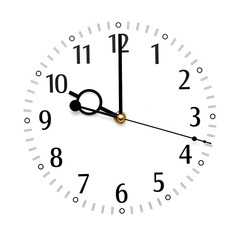 wall clock isolated on white background showing time