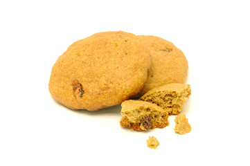 Oatmeal Cookies with Crumbs Isolated on White Background