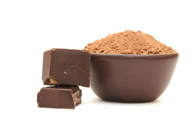 cocoa powder and broken chocolate bar