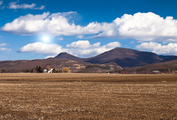 Obraz premium village background and blue sky