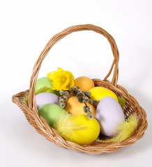 Painted Easter eggs in the basket.