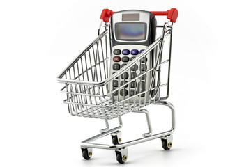 taschenrechner in einkaufswagen