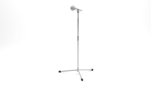 Microphone on metal stand rotates on white background