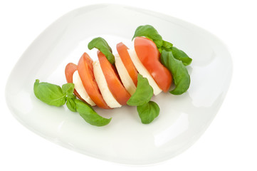 Sliced tomato with mozzarella cheese and fresh basil (with clipp