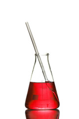 Test-tube with red liquid isolated on white