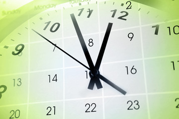 Green clock and calendar time composite